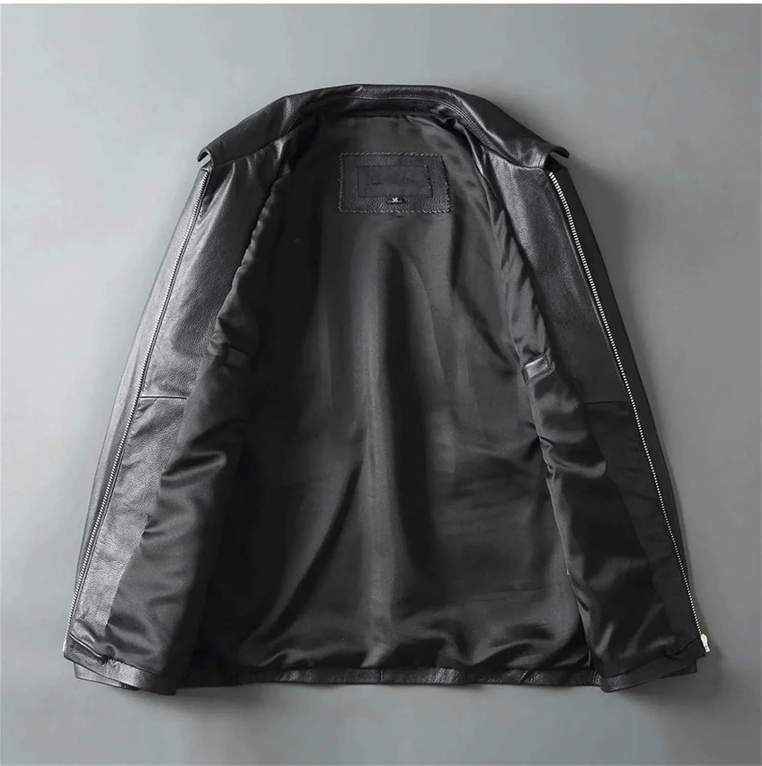 Men’s Cowhide Leather Jacket Loose Fit Spring Cool Weather Soft Casual Outerwear