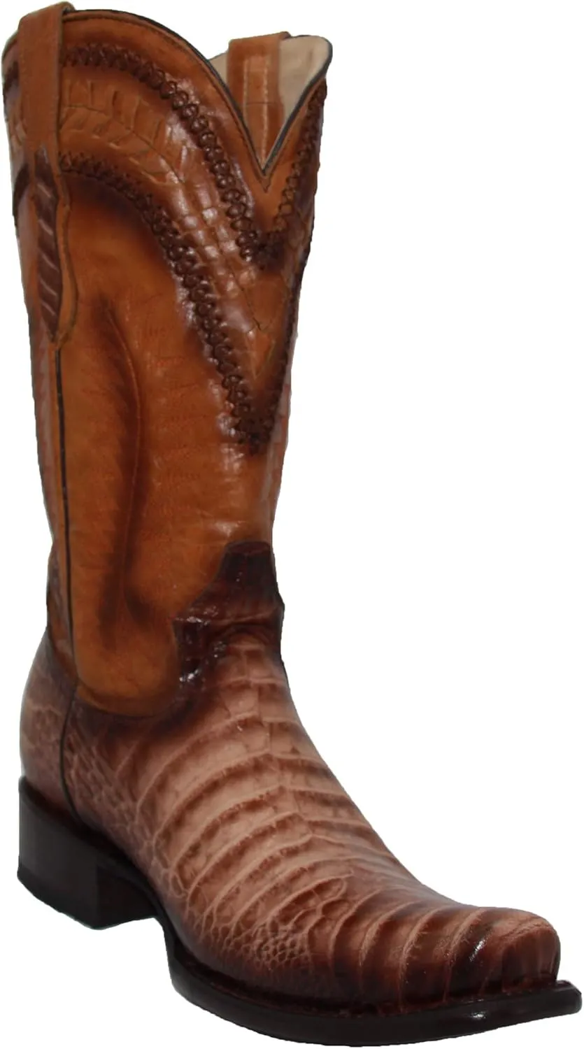 Mens Genuine Leather Caiman Crocodile Print Desgin Cowboy Western Boots