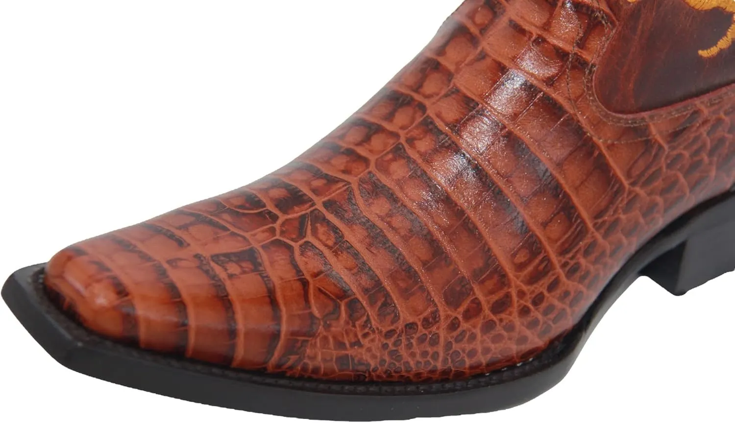 Men's Genuine Leather Pointed Square Toe Crocodile Alligator Print Dress Cowboy Boot