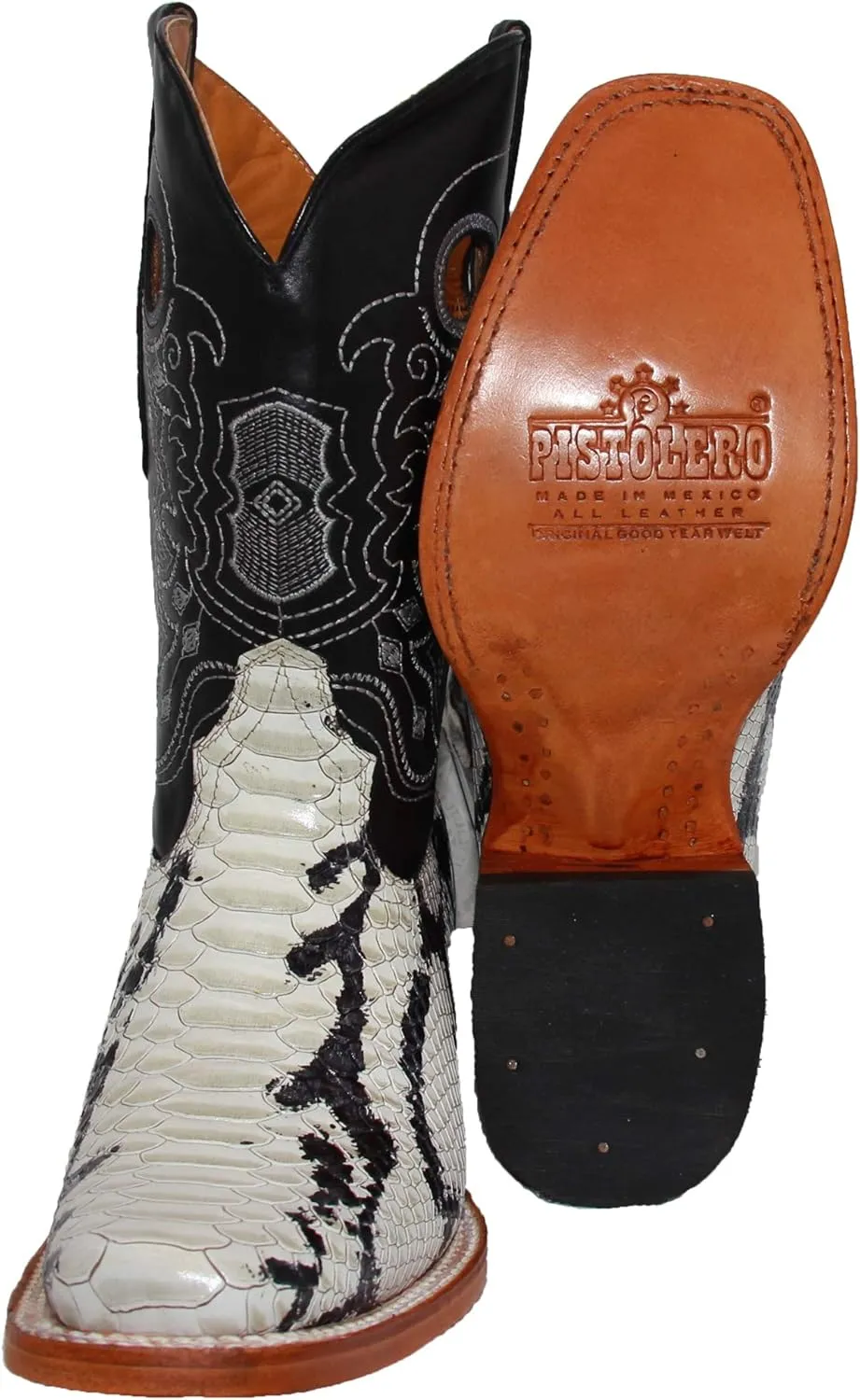 Mens Genuine Leather Python Snake Print Square Toe Cowboy Boot