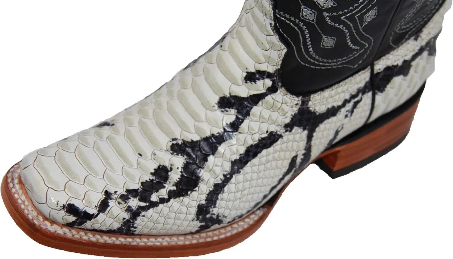 Mens Genuine Leather Python Snake Print Square Toe Cowboy Boot