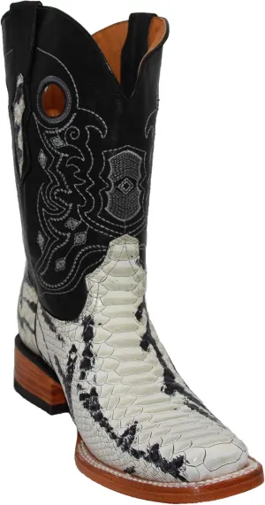 Mens Genuine Leather Python Snake Print Square Toe Cowboy Boot