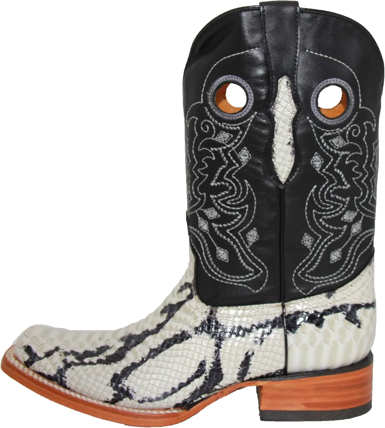 Mens Genuine Leather Python Snake Print Square Toe Cowboy Boot