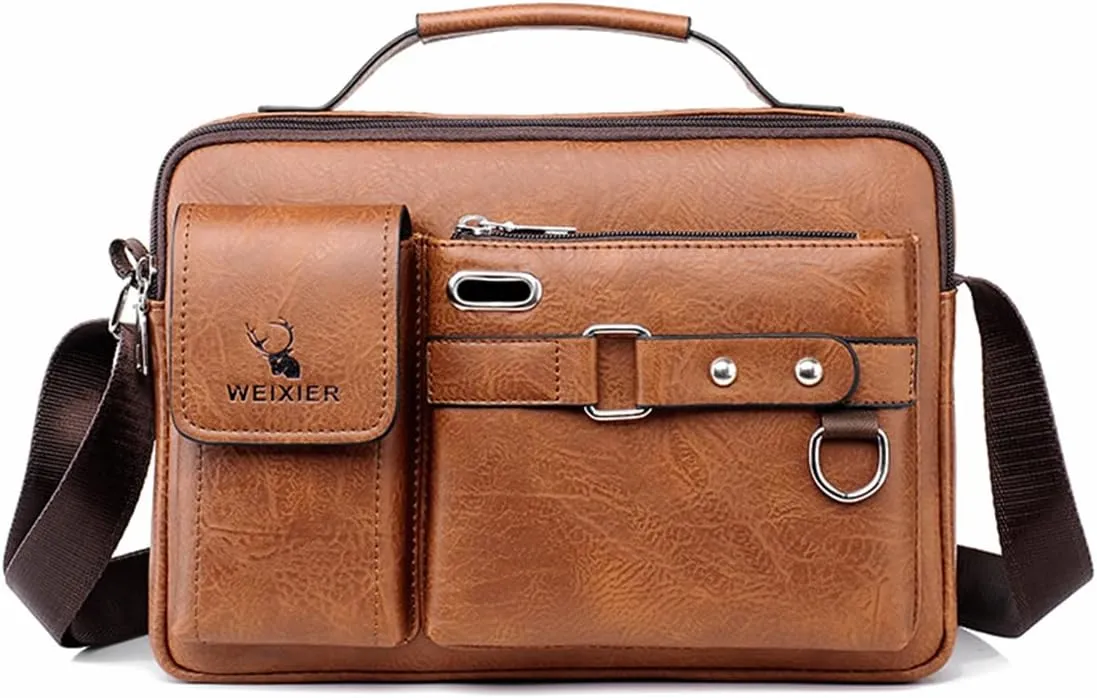 Mens Hand Bags Leather Crossbody New Degin Shoulder Bags (light brown 1)