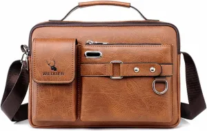 Mens Hand Bags Leather Crossbody New Degin Shoulder Bags (light brown 1)