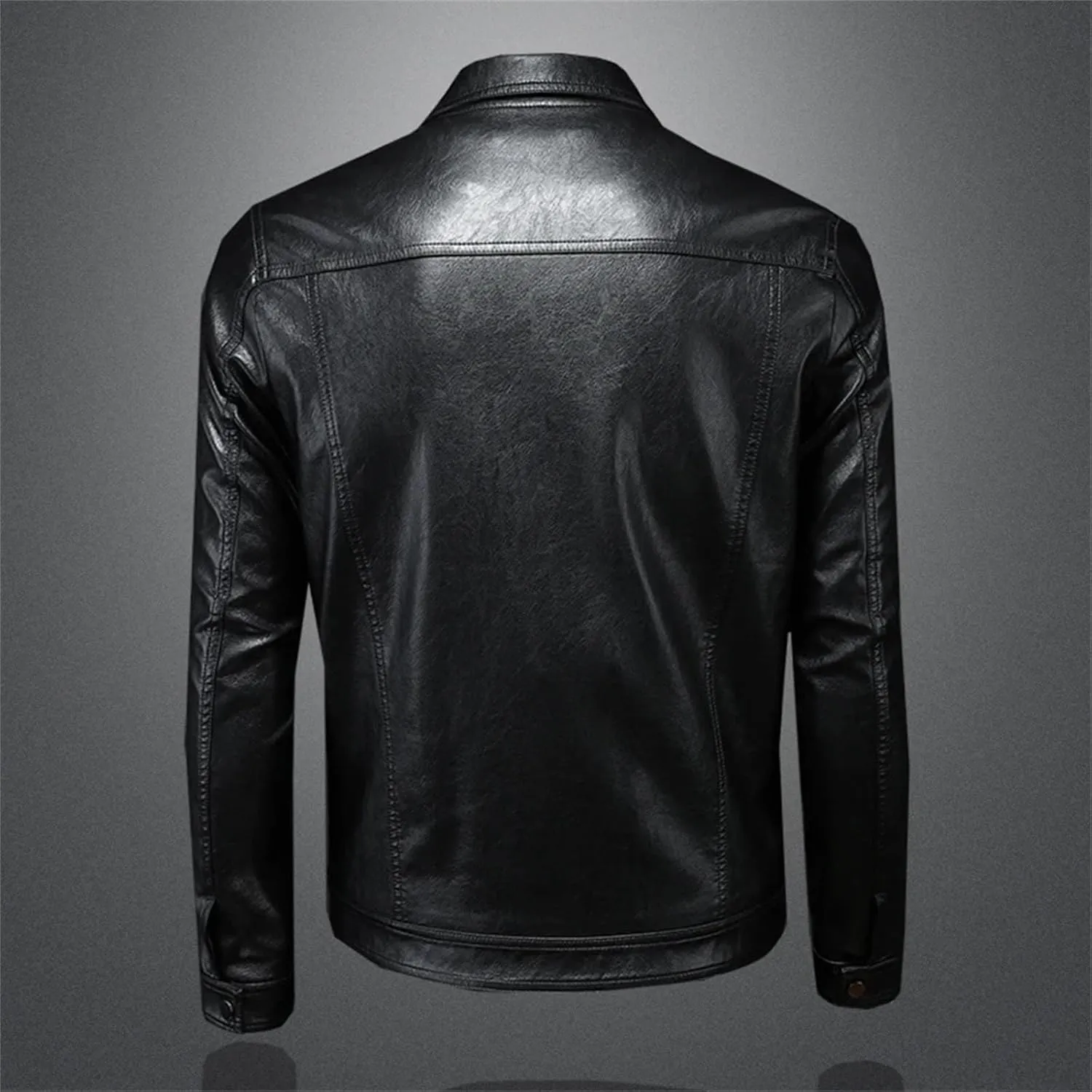 Men’s Lapel Motorcycle Leather Jacket Slim Fit Midweight Winter Casual Coat