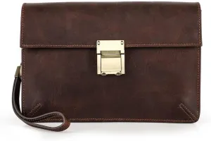 Mens Leather Clutch Bag, Code Lock Anti Theft Wrist Wallet for Men Leather Clutch Purse Travel Card Phone Checkbook Organizer