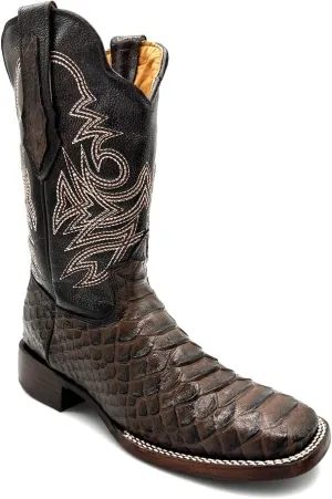 Mens Leather Exotic Python Print Square Toe Cowboy Boot