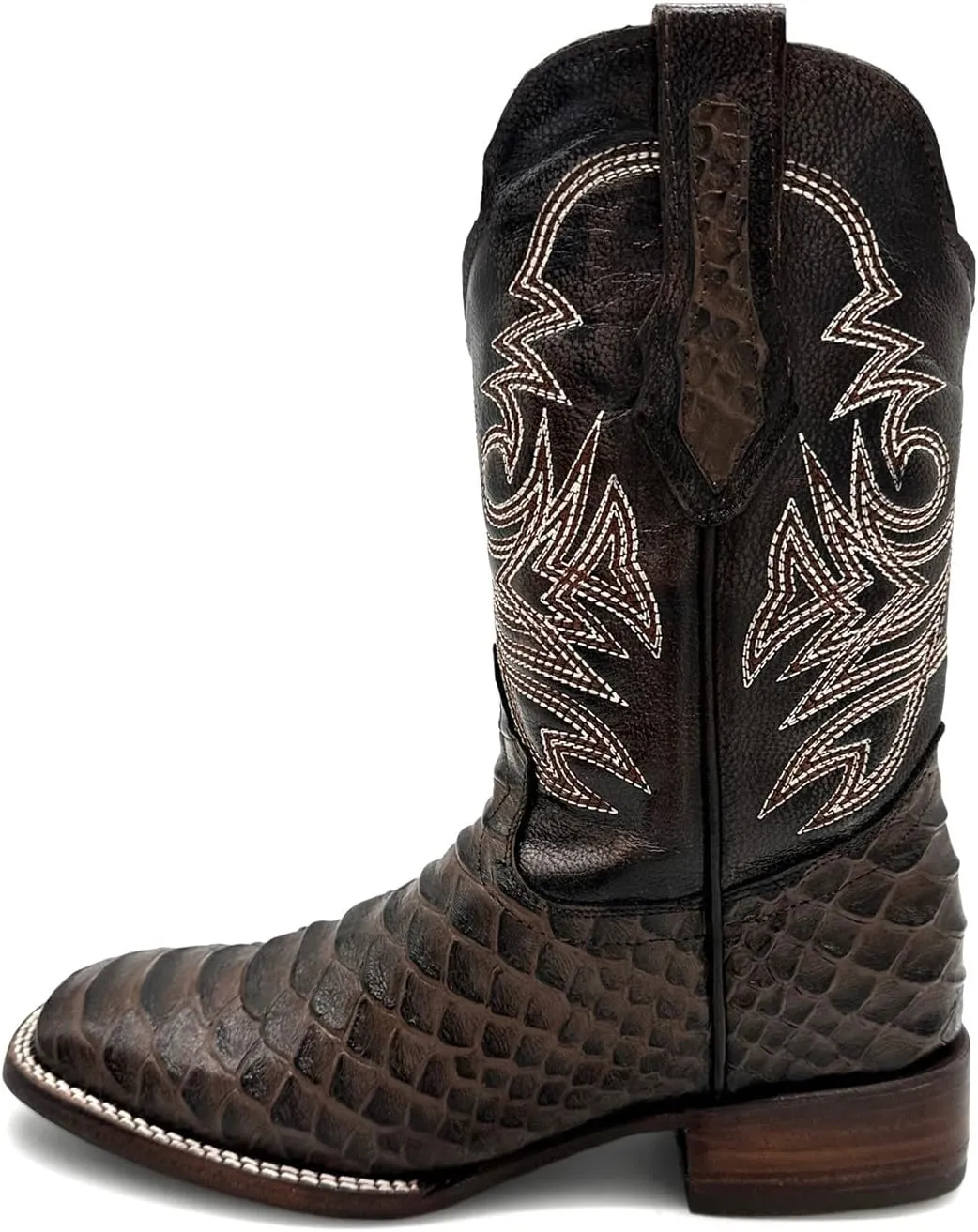 Mens Leather Exotic Python Print Square Toe Cowboy Boot