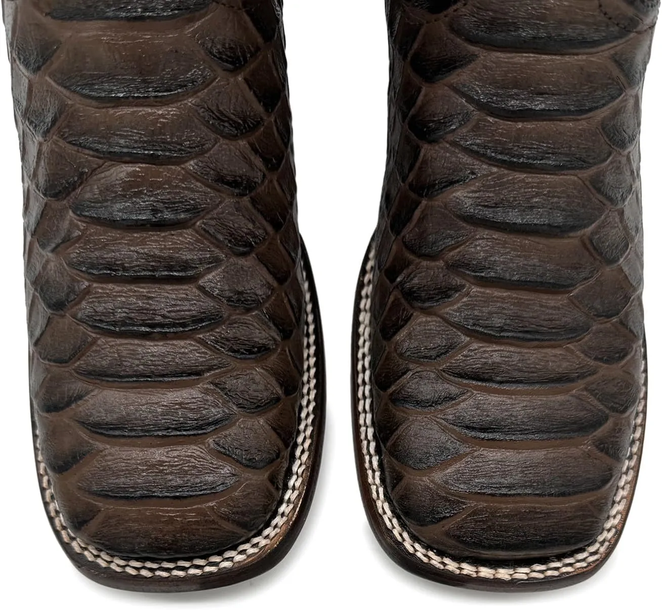 Mens Leather Exotic Python Print Square Toe Cowboy Boot