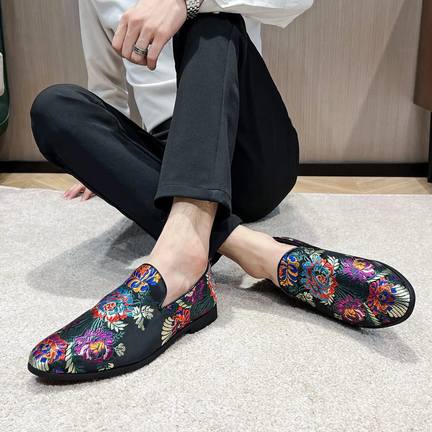 Men's Luxury Embroidery Penny Loafer Noble Slip-on Suede Loafers Shoes Smoking Slippers Party Dancing Shoes Plus Size 7-13