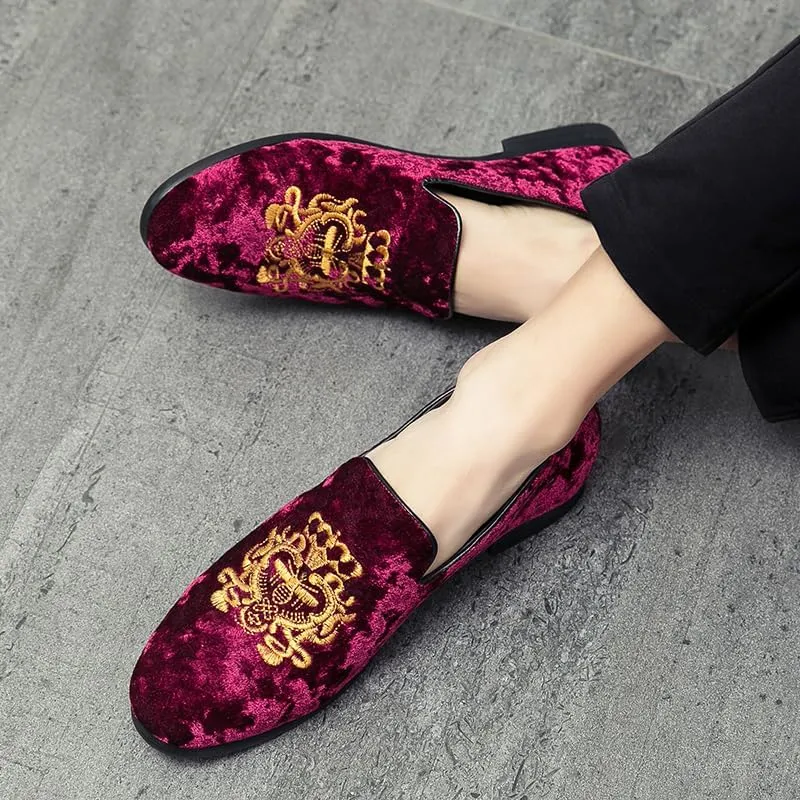 Men's Luxury Velvet Penny Loafers Shoes Embroidery Suede Dress Loafers Daily Boats Shoes for Party Wedding Prom Size 38-47