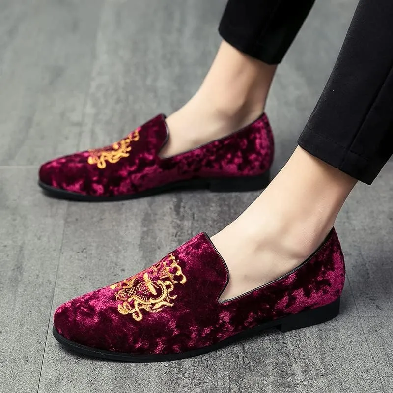 Men's Luxury Velvet Penny Loafers Shoes Embroidery Suede Dress Loafers Daily Boats Shoes for Party Wedding Prom Size 38-47