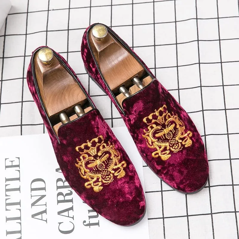 Men's Luxury Velvet Penny Loafers Shoes Embroidery Suede Dress Loafers Daily Boats Shoes for Party Wedding Prom Size 38-47