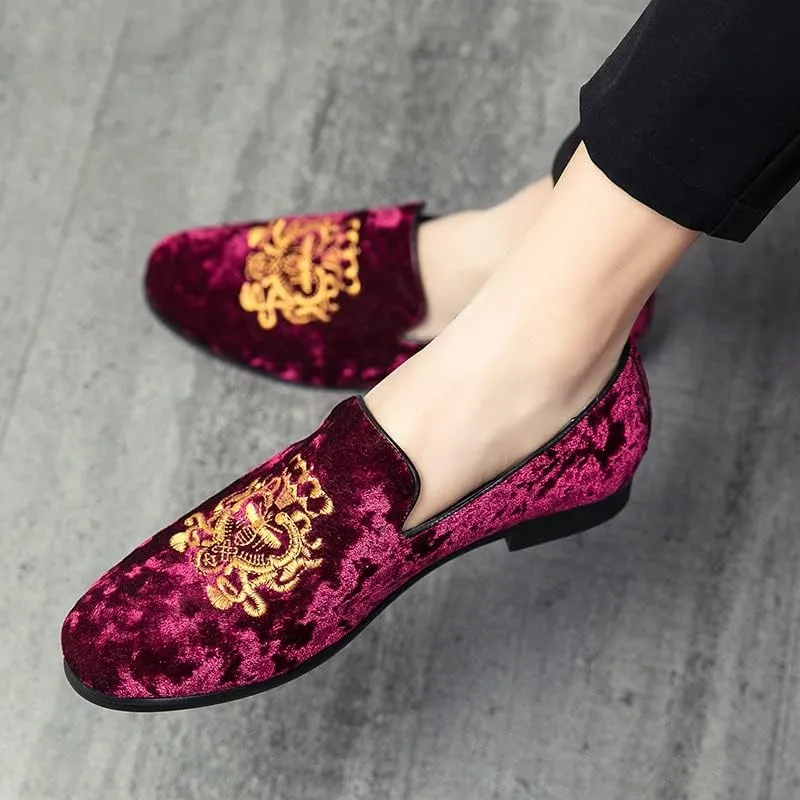 Men's Luxury Velvet Penny Loafers Shoes Embroidery Suede Dress Loafers Daily Boats Shoes for Party Wedding Prom Size 38-47