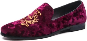 Men's Luxury Velvet Penny Loafers Shoes Embroidery Suede Dress Loafers Daily Boats Shoes for Party Wedding Prom Size 38-47
