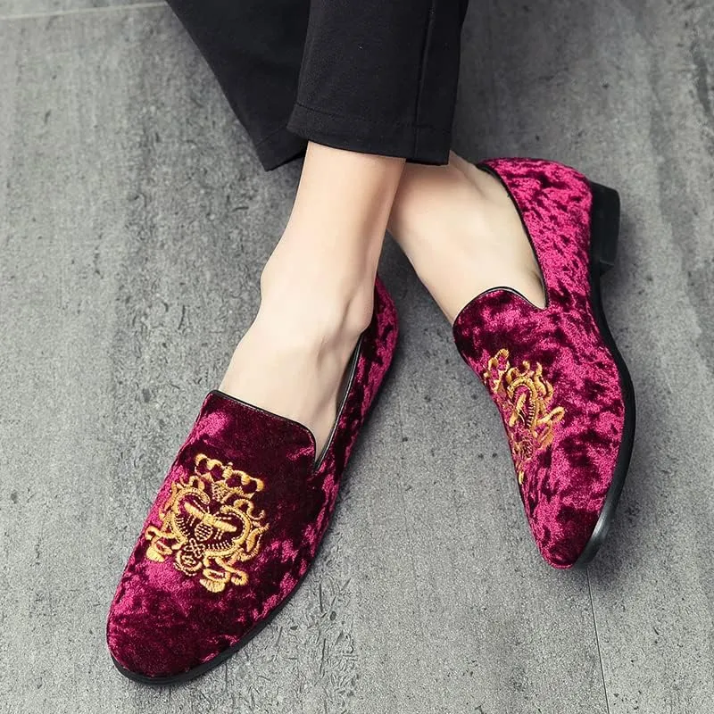 Men's Luxury Velvet Penny Loafers Shoes Embroidery Suede Dress Loafers Daily Boats Shoes for Party Wedding Prom Size 38-47