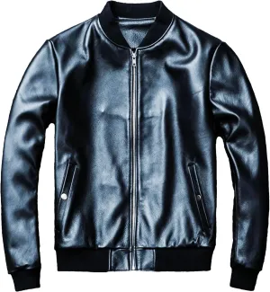 Men’s Oversized Cowhide Leather Jacket Baseball Style Spring Layered Coat