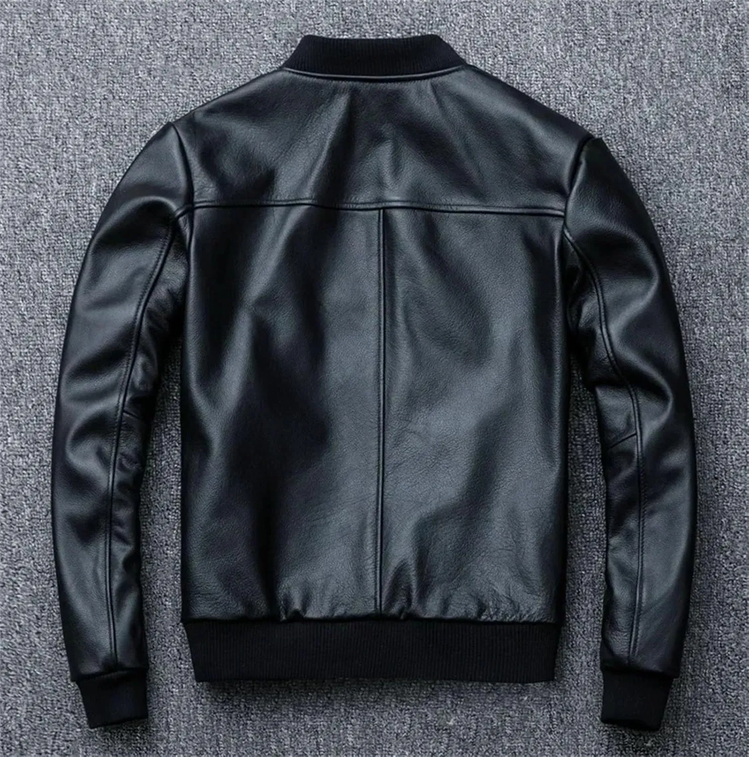 Men’s Oversized Cowhide Leather Jacket Baseball Style Spring Layered Coat