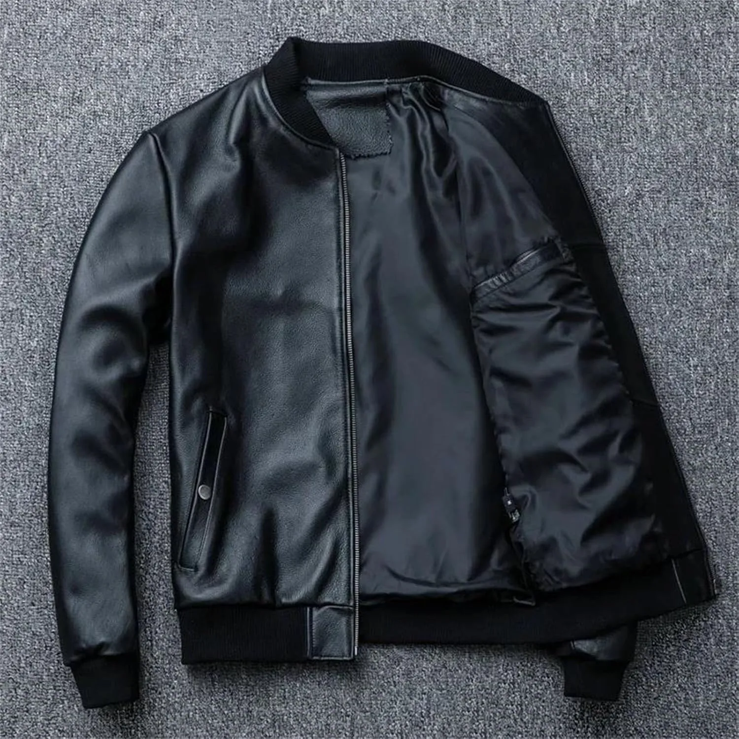 Men’s Oversized Cowhide Leather Jacket Baseball Style Spring Layered Coat