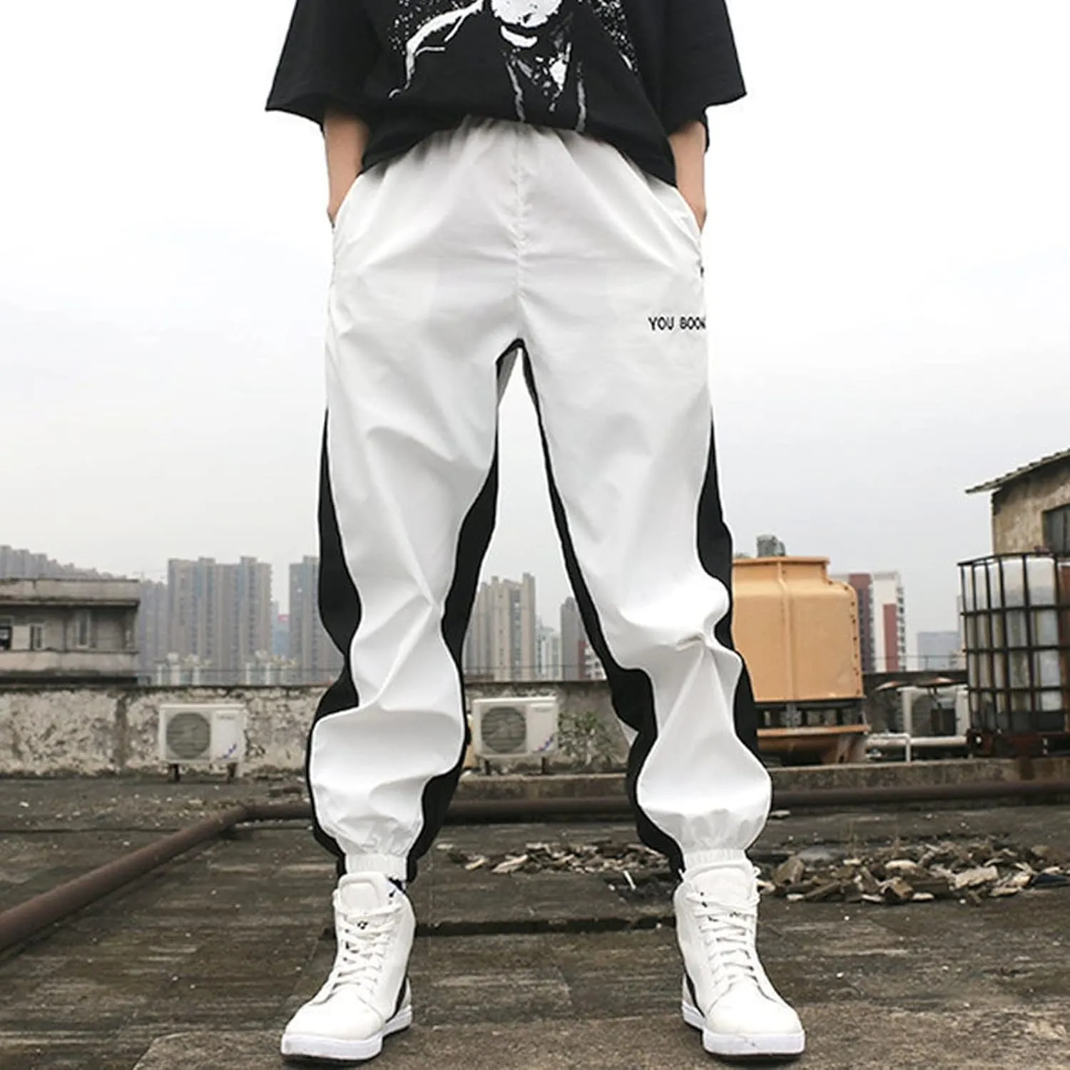 Men's Pants 4 8 Fashion Casual Loose Cotton Plus Size Pocket Lace Up Elastic Waist Pants Trousers Parachute Pants for