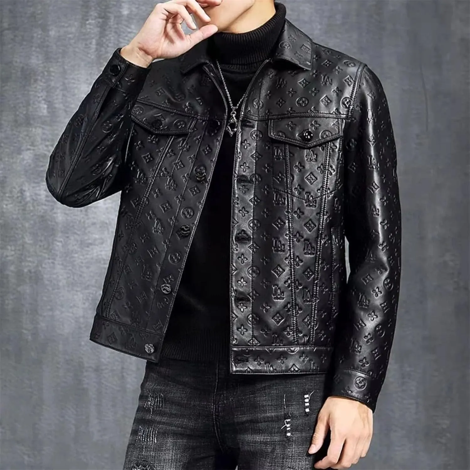 Men’s Retro Lapel Leather Jacket Motorcycle Slim Fit Cool Weather Casual Top