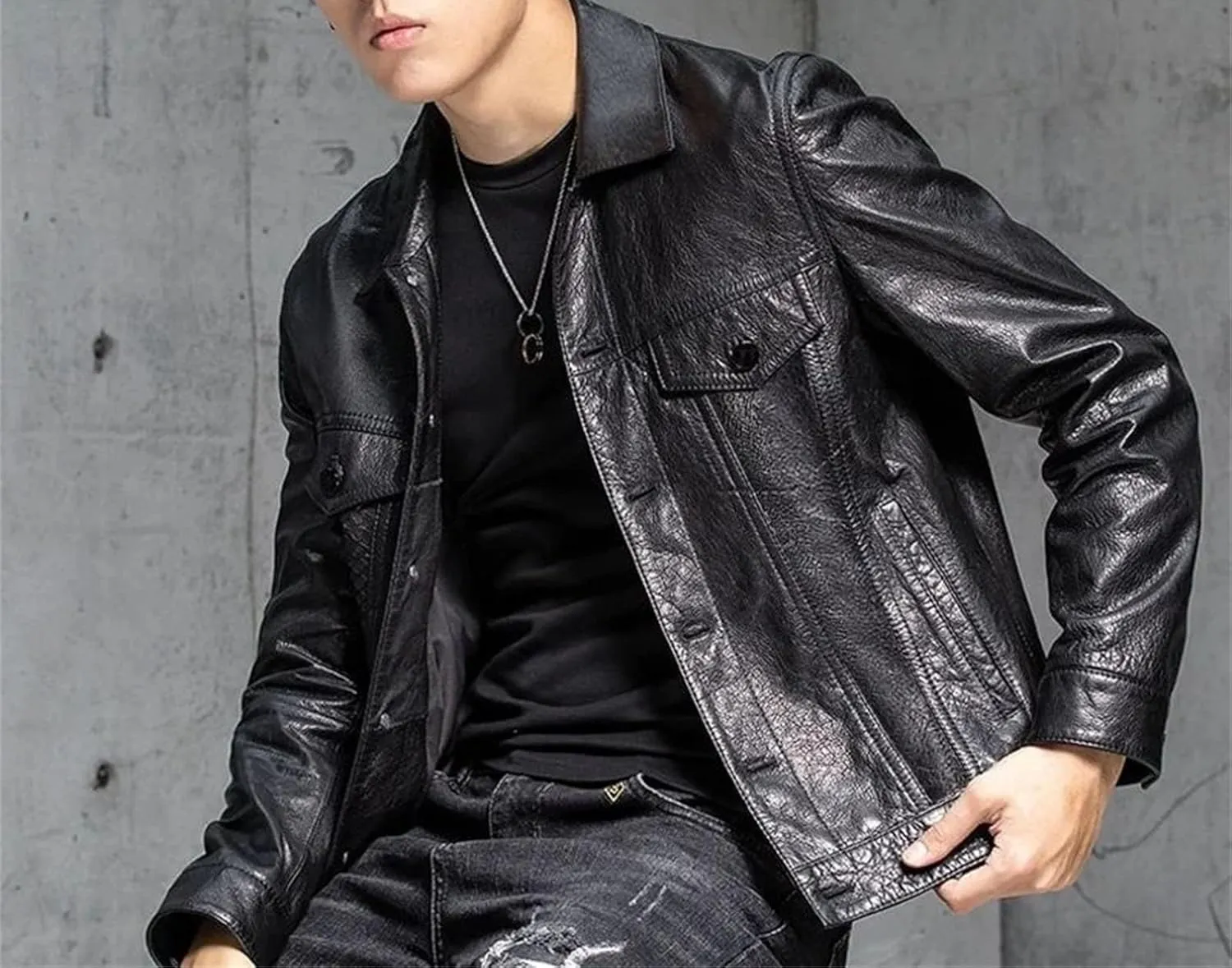 Men’s Retro Lapel Leather Jacket Motorcycle Slim Fit Cool Weather Casual Top