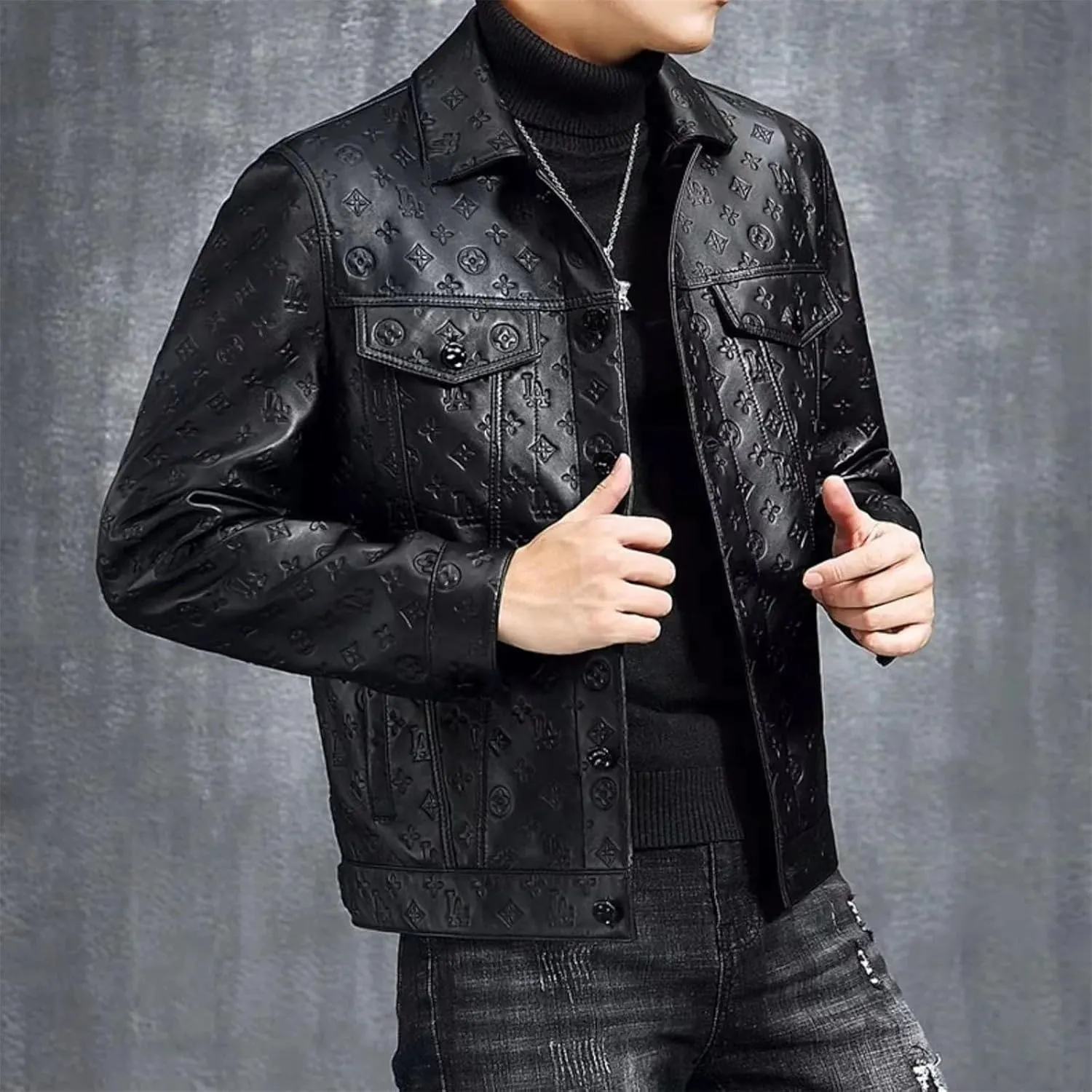 Men’s Retro Lapel Leather Jacket Motorcycle Slim Fit Cool Weather Casual Top