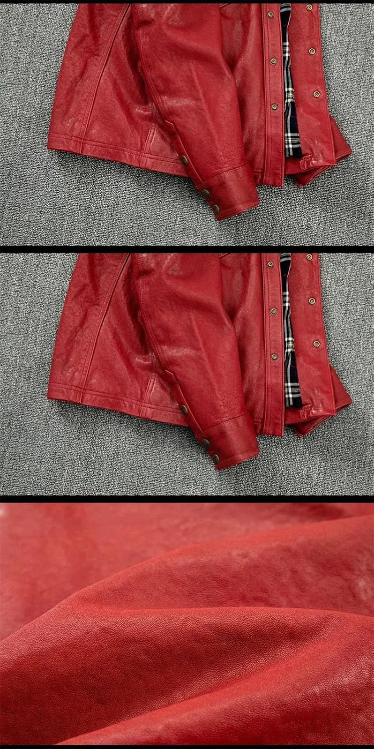 Men’s Sheepskin Leather Jacket Midweight Spring Layered Casual Coat
