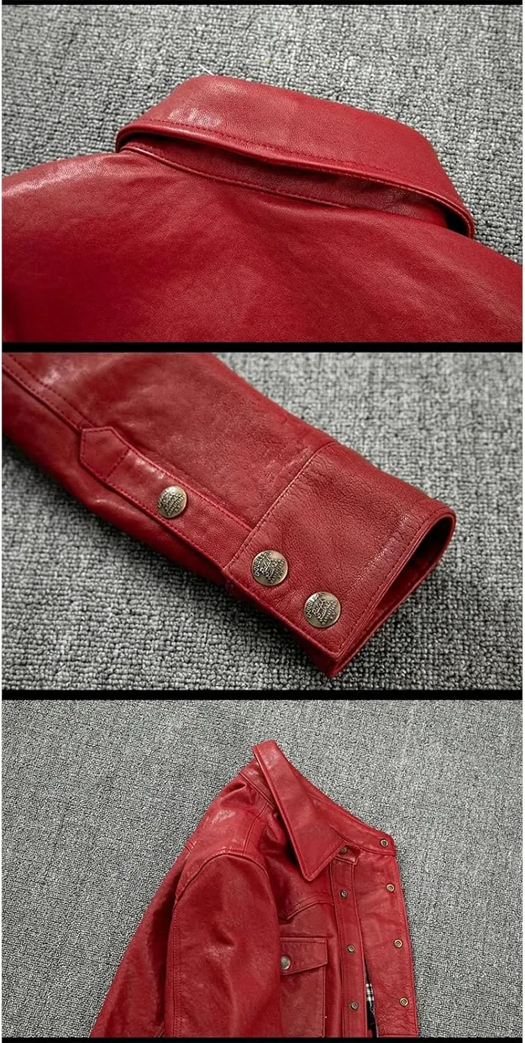 Men’s Sheepskin Leather Jacket Midweight Spring Layered Casual Coat
