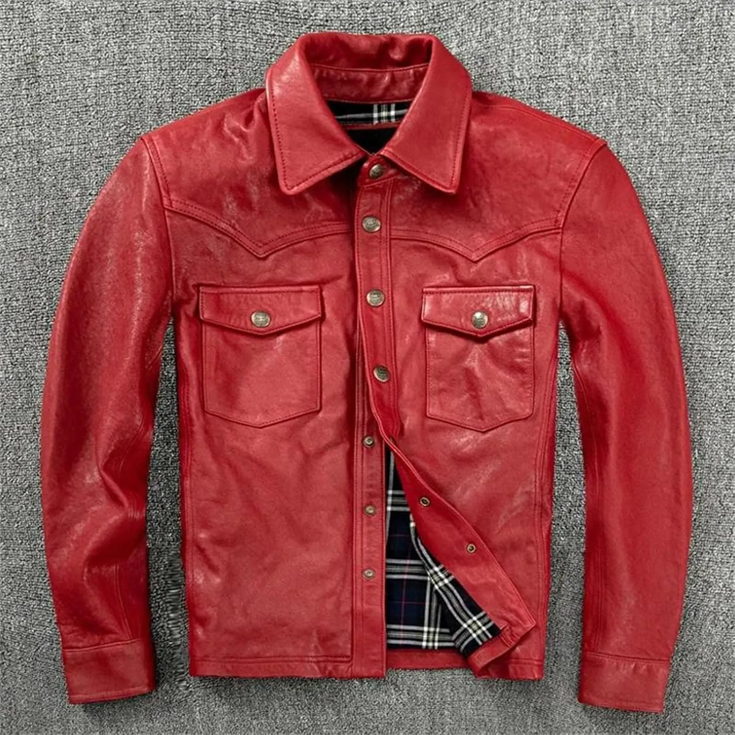 Men’s Sheepskin Leather Jacket Midweight Spring Layered Casual Coat