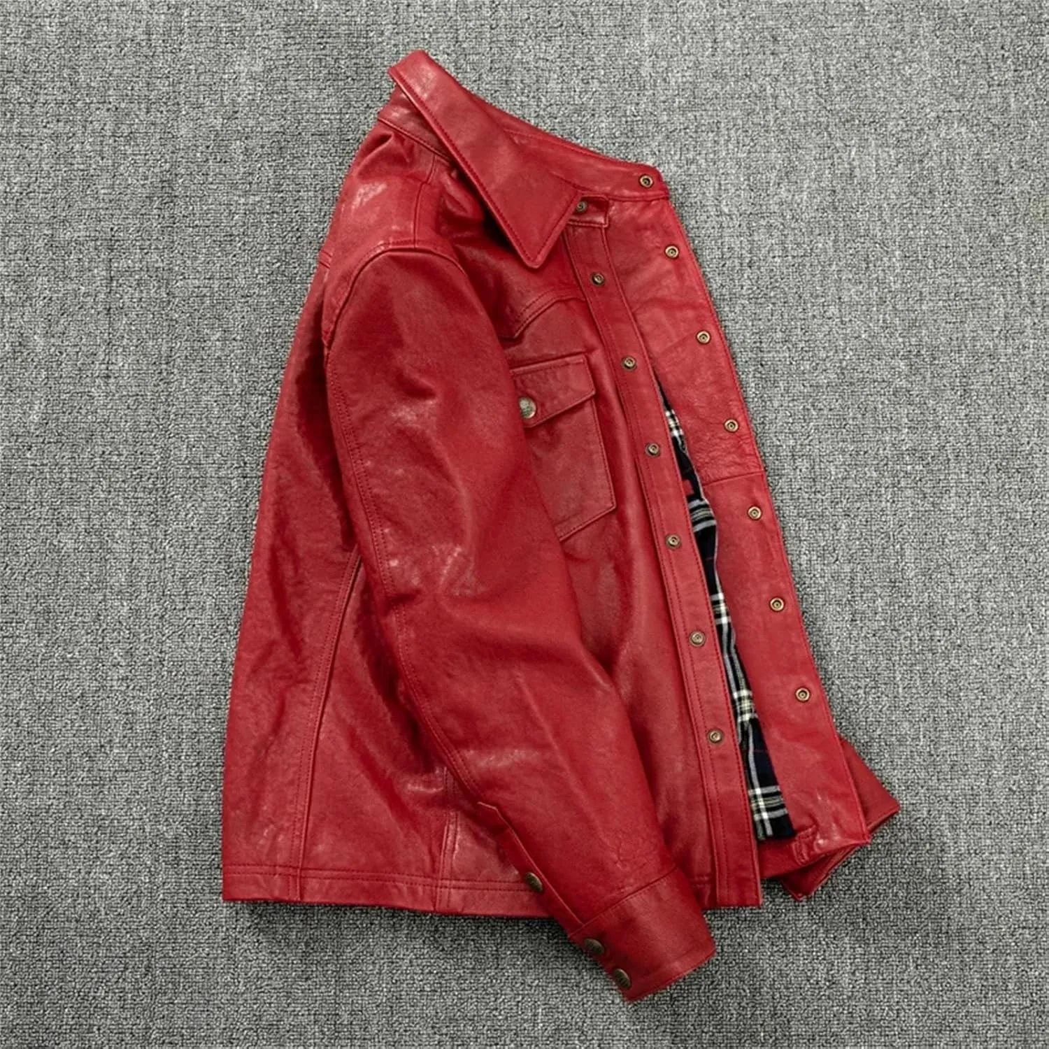 Men’s Sheepskin Leather Jacket Midweight Spring Layered Casual Coat