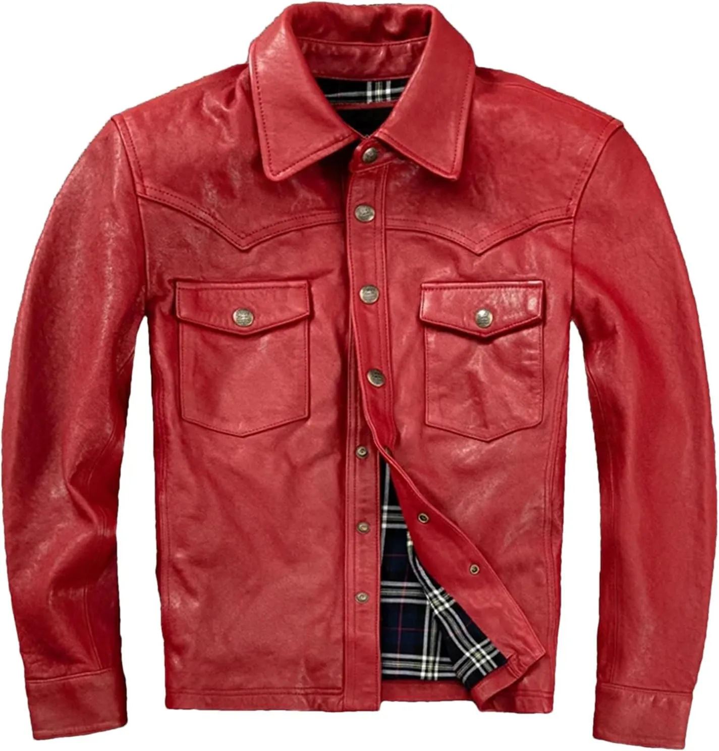 Men’s Sheepskin Leather Jacket Midweight Spring Layered Casual Coat