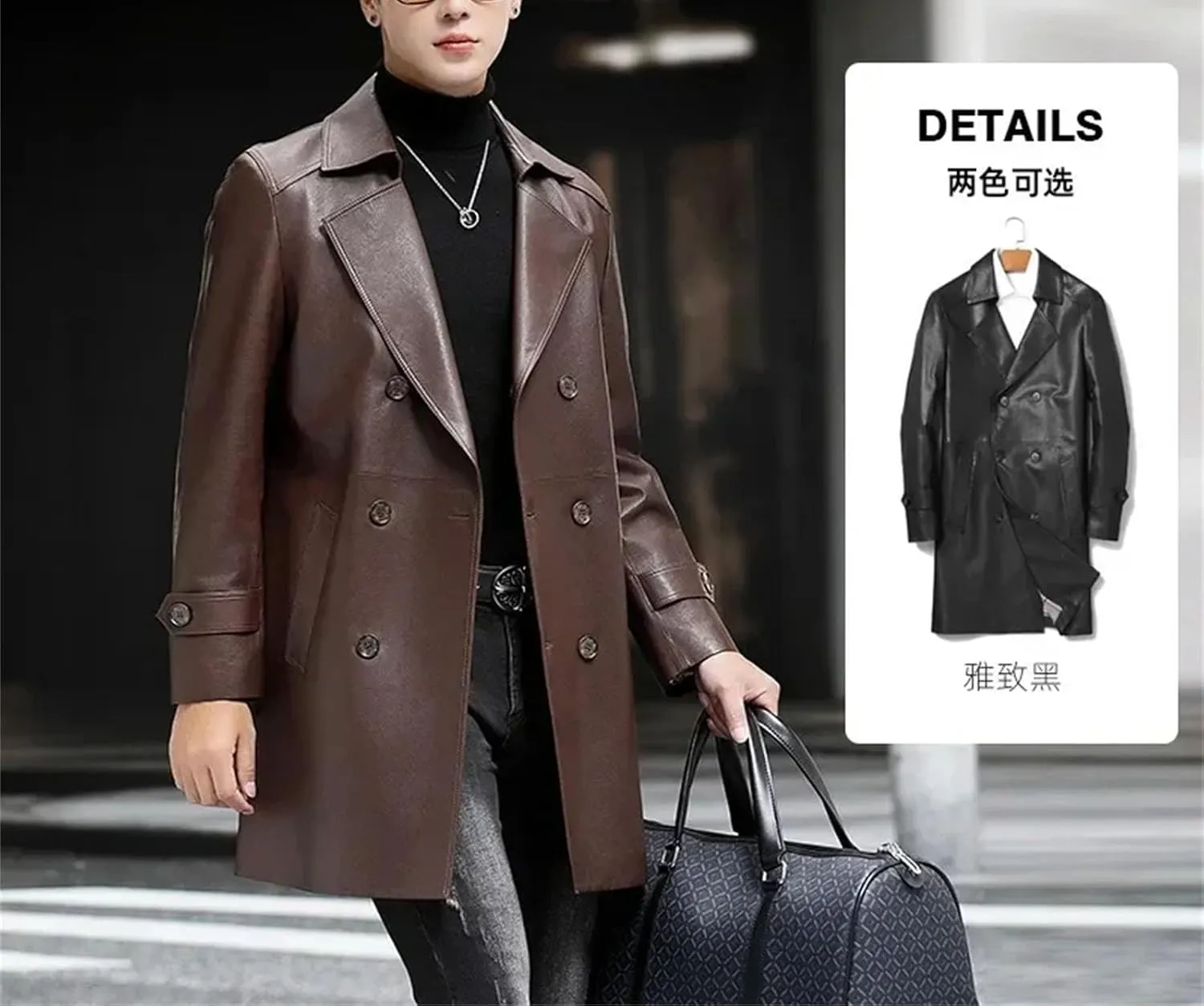 Men’s Sheepskin Leather Jacket Slim Fit Midweight Spring Business Coat
