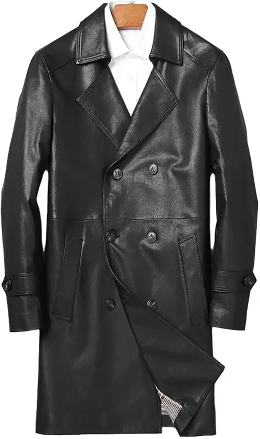 Men’s Sheepskin Leather Jacket Slim Fit Midweight Spring Business Coat