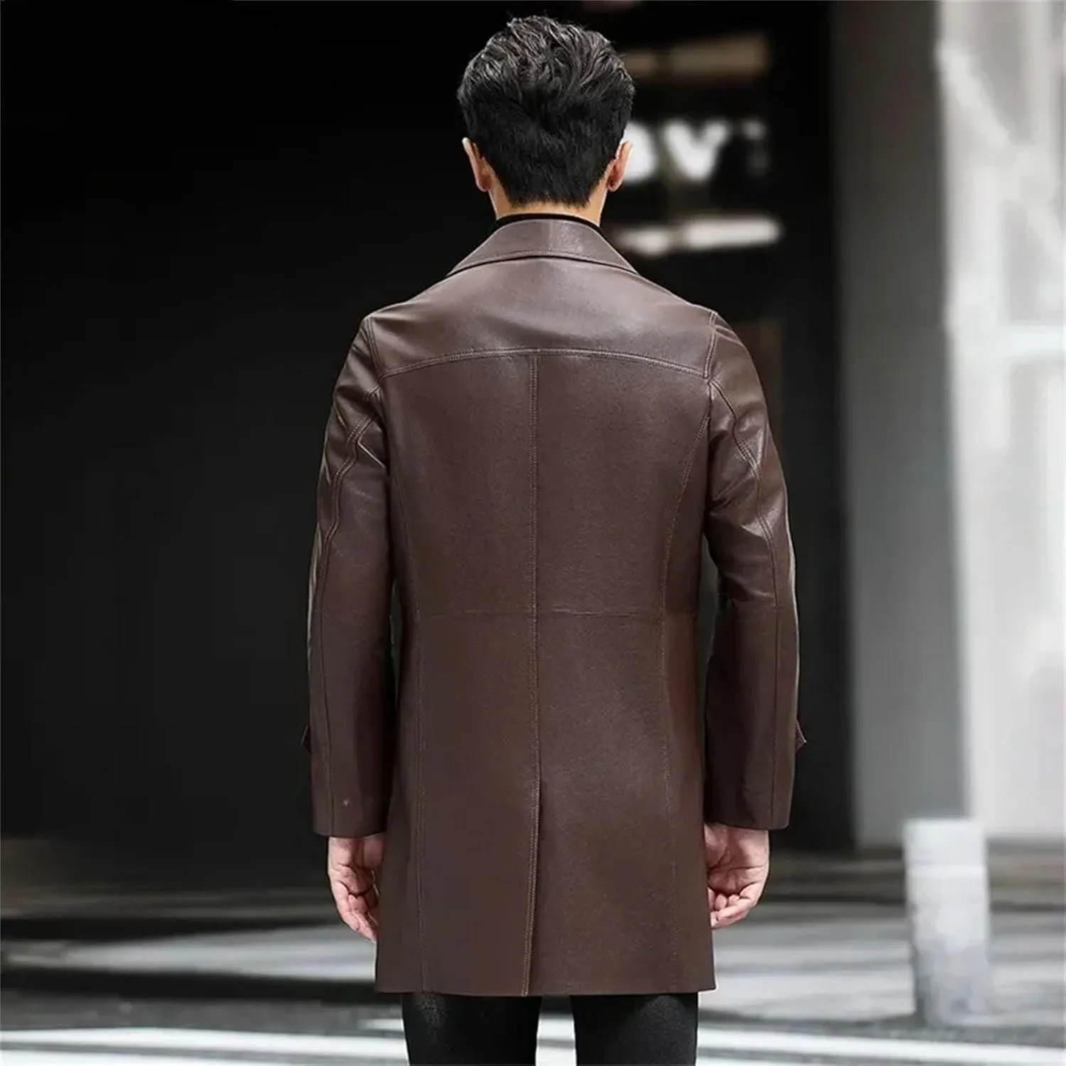 Men’s Sheepskin Leather Jacket Slim Fit Midweight Spring Business Coat