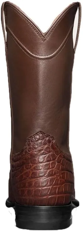 Men's Western Cowboy Boots Square Head Non-slip Side Strap Rivet Wide Calf Motorcycle Boots Leather Work Boots