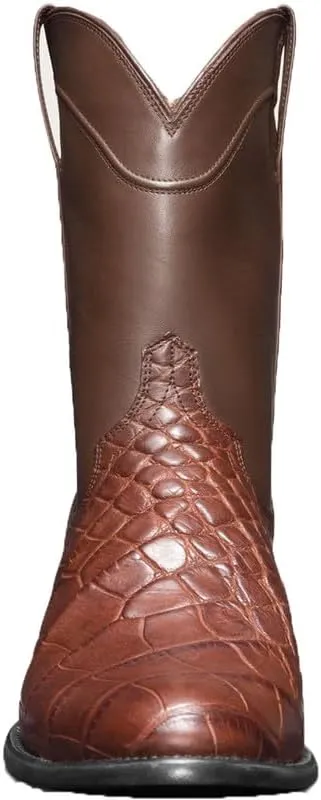 Men's Western Cowboy Boots Square Head Non-slip Side Strap Rivet Wide Calf Motorcycle Boots Leather Work Boots