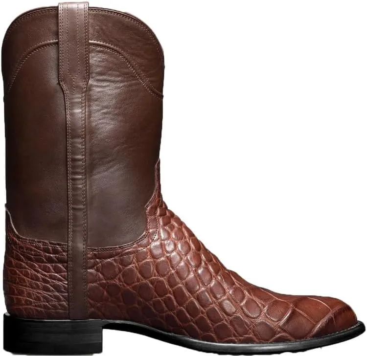 Men's Western Cowboy Boots Square Head Non-slip Side Strap Rivet Wide Calf Motorcycle Boots Leather Work Boots