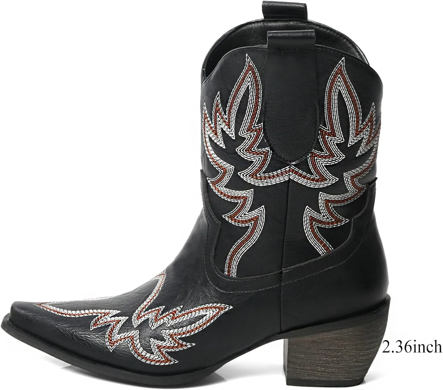 MEOTINA Black Ankle Boots for Women Short Cowboy Boot Wide Calf Cowgirl Booties Square Toe Ankle Western Bootie Concert Shoes