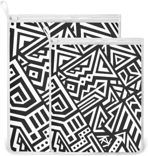 Mesh Laundry Bags Lingerie Bags for Washing Delicates 2 PCS Wash Bag with Zipper Small and Medium Washable Abstract Black and White