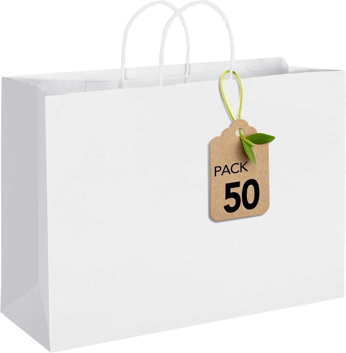 MESHA 16x6x12'' White Kraft Paper Bags With Handles,50 Pack Large Gift Bags Bulk Bulk Reusable for Business,Retail,Birthday,Wedding,Party,Favor,Merchandise,Grocery Shopping Bag
