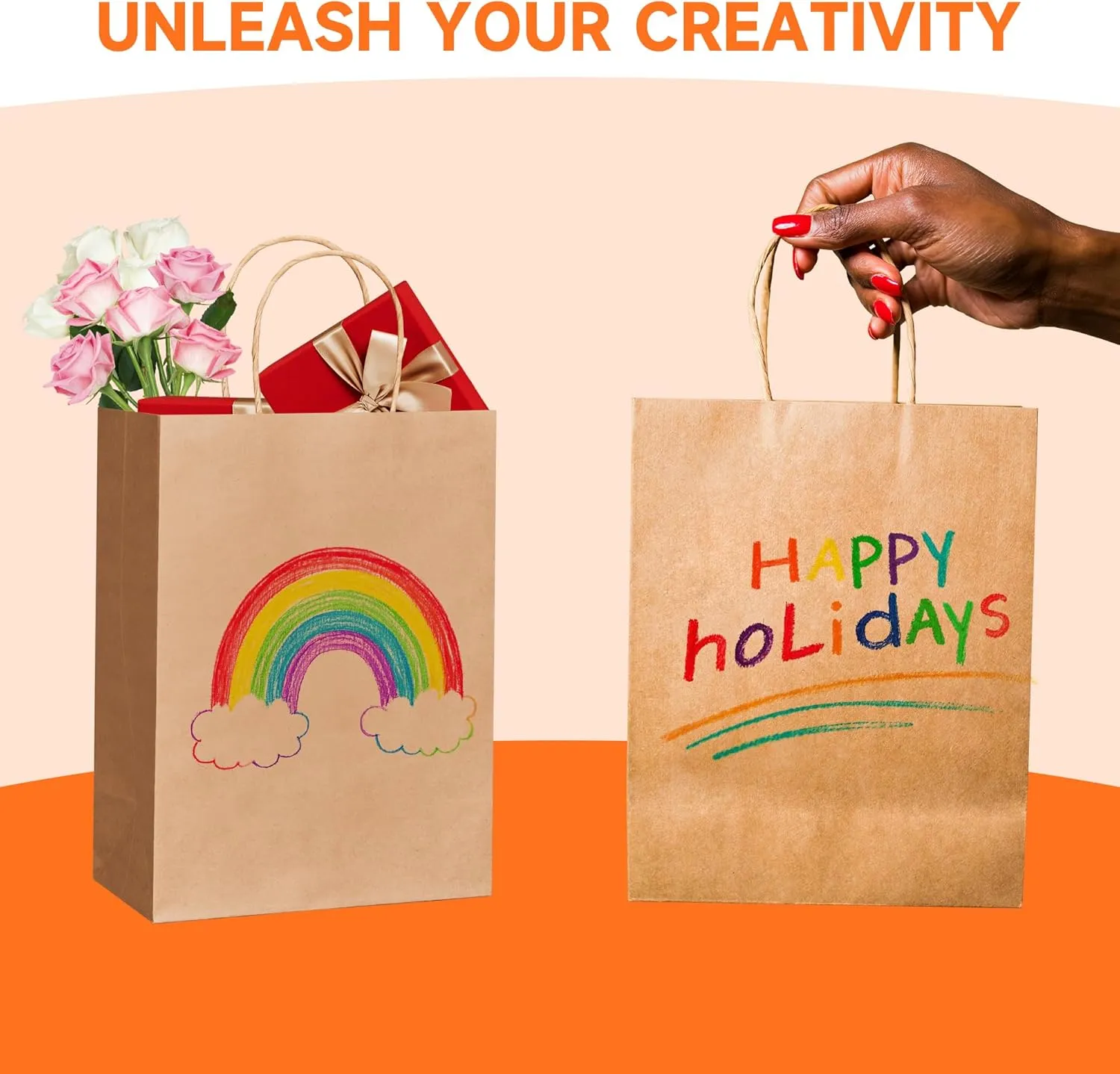 METAPRINT 100 Pack 8x4.5x10.8 Inch Medium Paper Gift Bags with Handles Bulk, Brown Kraft Paper Bags for Grocery Shopping Retail, Birthday, Party Favors, Wedding