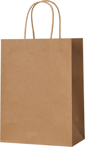 METAPRINT 100 Pack 8x4.5x10.8 Inch Medium Paper Gift Bags with Handles Bulk, Brown Kraft Paper Bags for Grocery Shopping Retail, Birthday, Party Favors, Wedding
