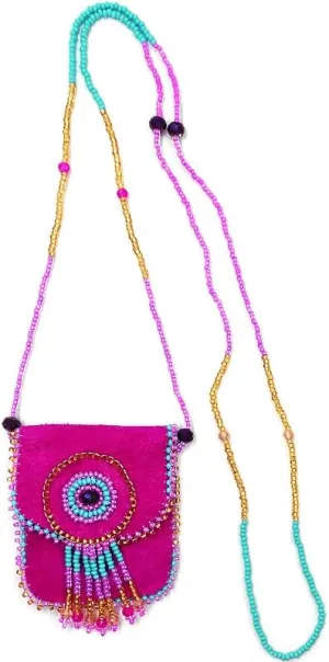 Mia Jewel Shop Authentic Leather Suede Seed Bead Fringe Medicine Pouch Necklace Womens Handmade Bags Boho Travel Accessories