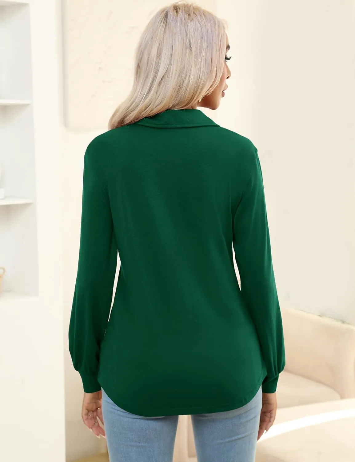 Micoson Polo Shirts for Women Long Sleeve Button Down Collared Tops Loose Casual Tunic Blouses