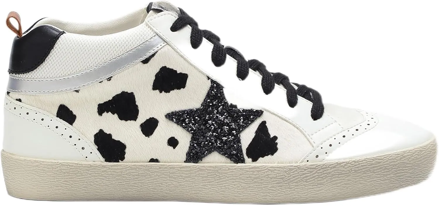 Mi.iM Daisy Rubber Sole Lace-up Glitter Suede Mid Star Sneakers