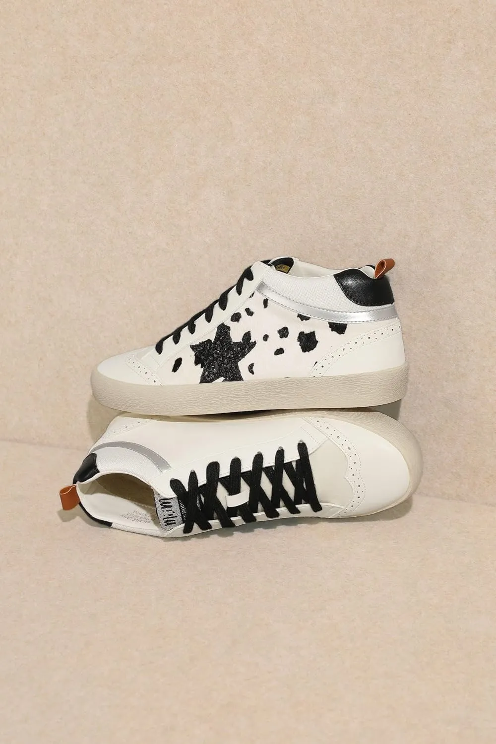 Mi.iM Daisy Rubber Sole Lace-up Glitter Suede Mid Star Sneakers