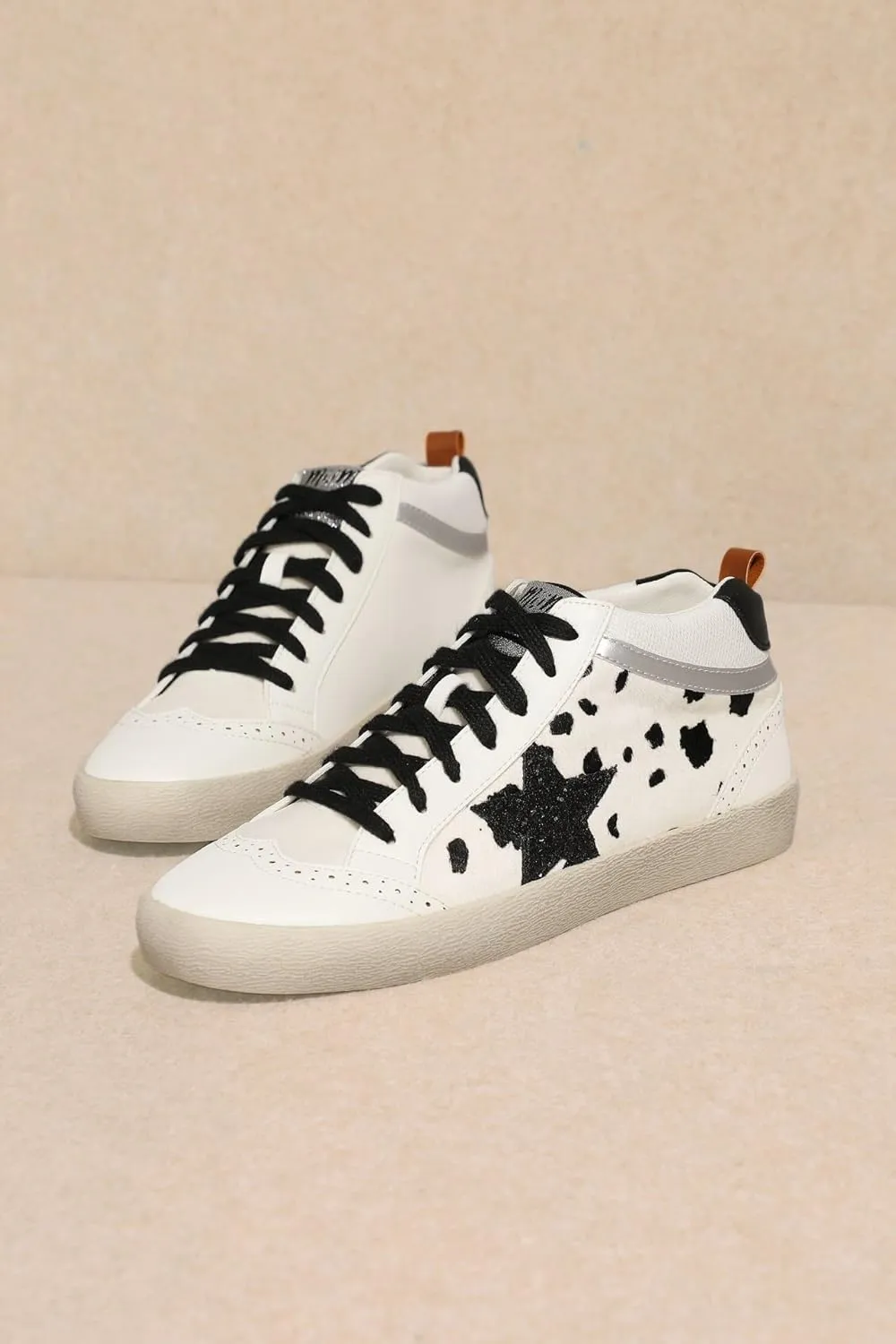 Mi.iM Daisy Rubber Sole Lace-up Glitter Suede Mid Star Sneakers