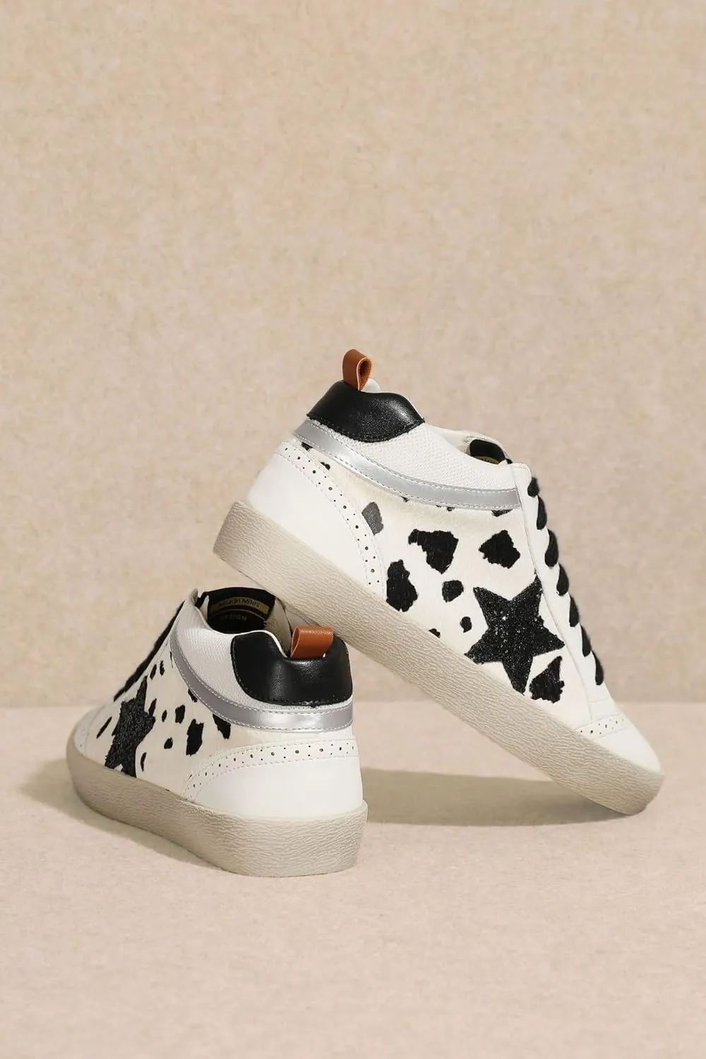 Mi.iM Daisy Rubber Sole Lace-up Glitter Suede Mid Star Sneakers